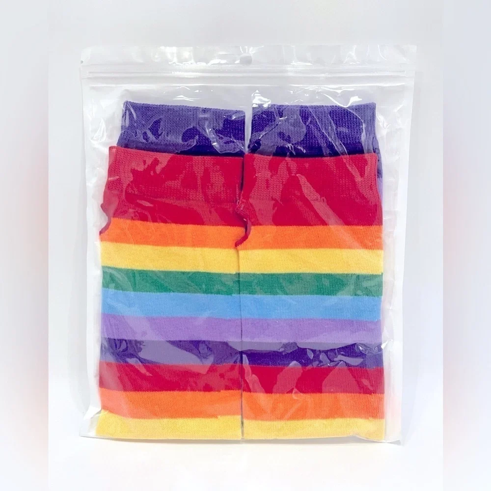 PRIDE Rainbow Knit Fingerless Gloves LGBTQ Sleeve Elbow Ally Striped